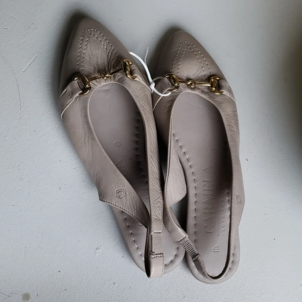 Carmela Women's Chic Beige Pointed Toe Slingback Flat Leather Loafers. NWT - Picture 7 of 14